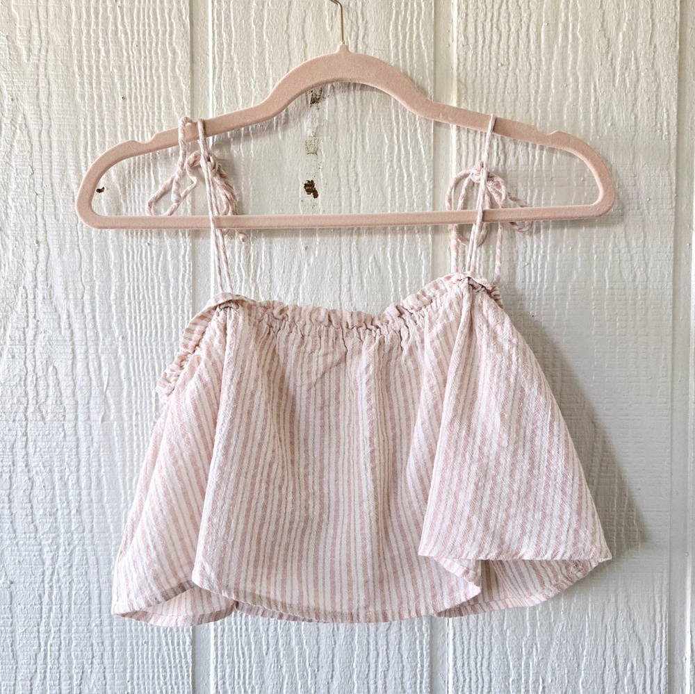 IJOAH Boho Pink & White Striped Crop Top Spaghetti Straps Lined Festival Medium